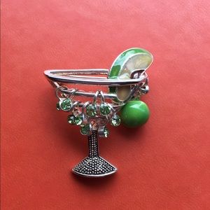 Brooch Pin Lapel Rhinestones Martini Wine Glass